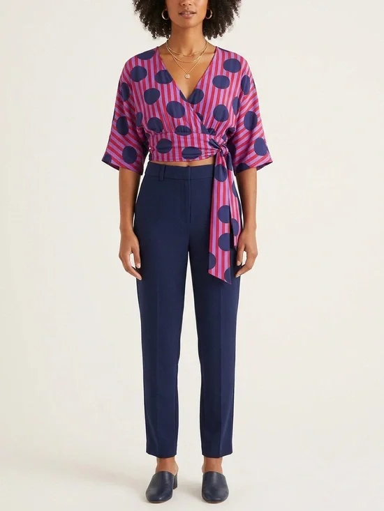 Pink Navy Polka Dot Wrap Midi Dress 3 in 1 Convertible Flowy Chic - Picture 3 of 12